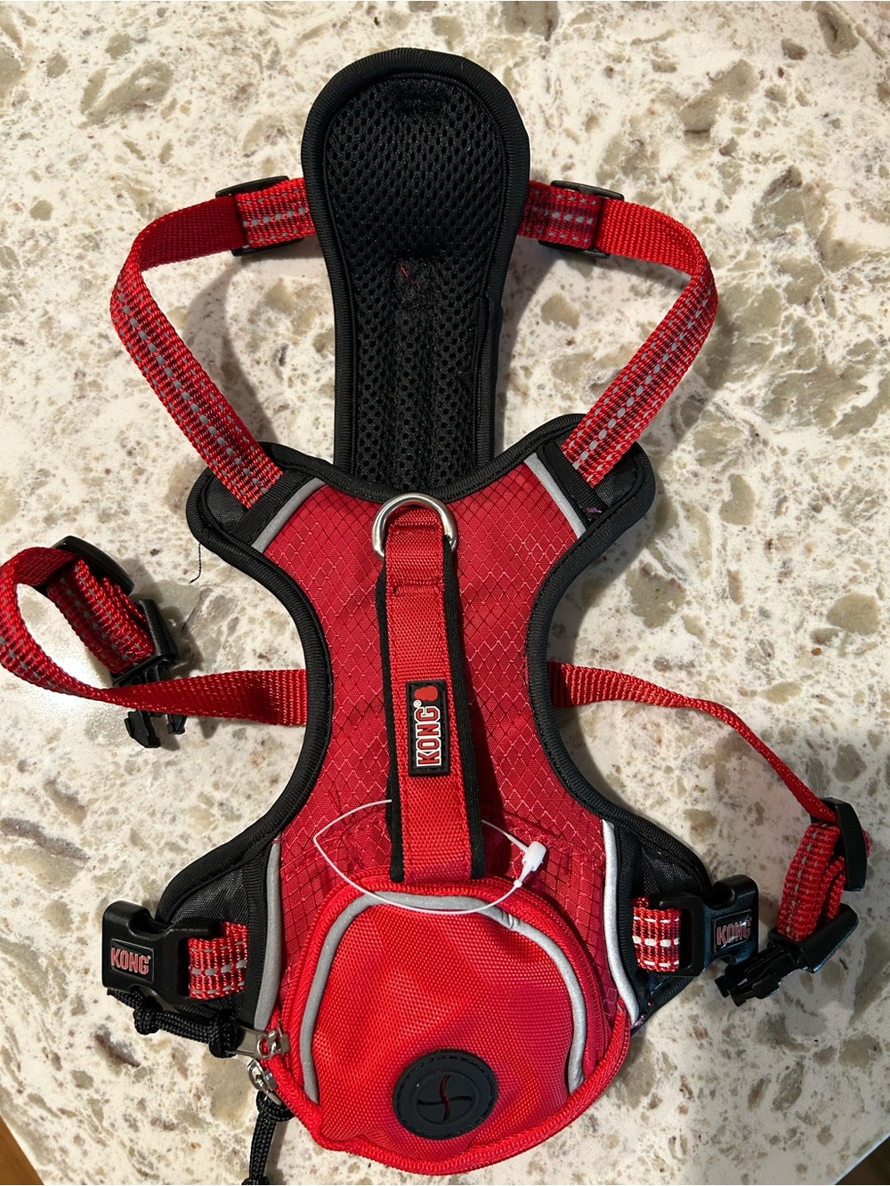 Kong Red and Black Reflective Padded Dog Harness with Front D-Ring